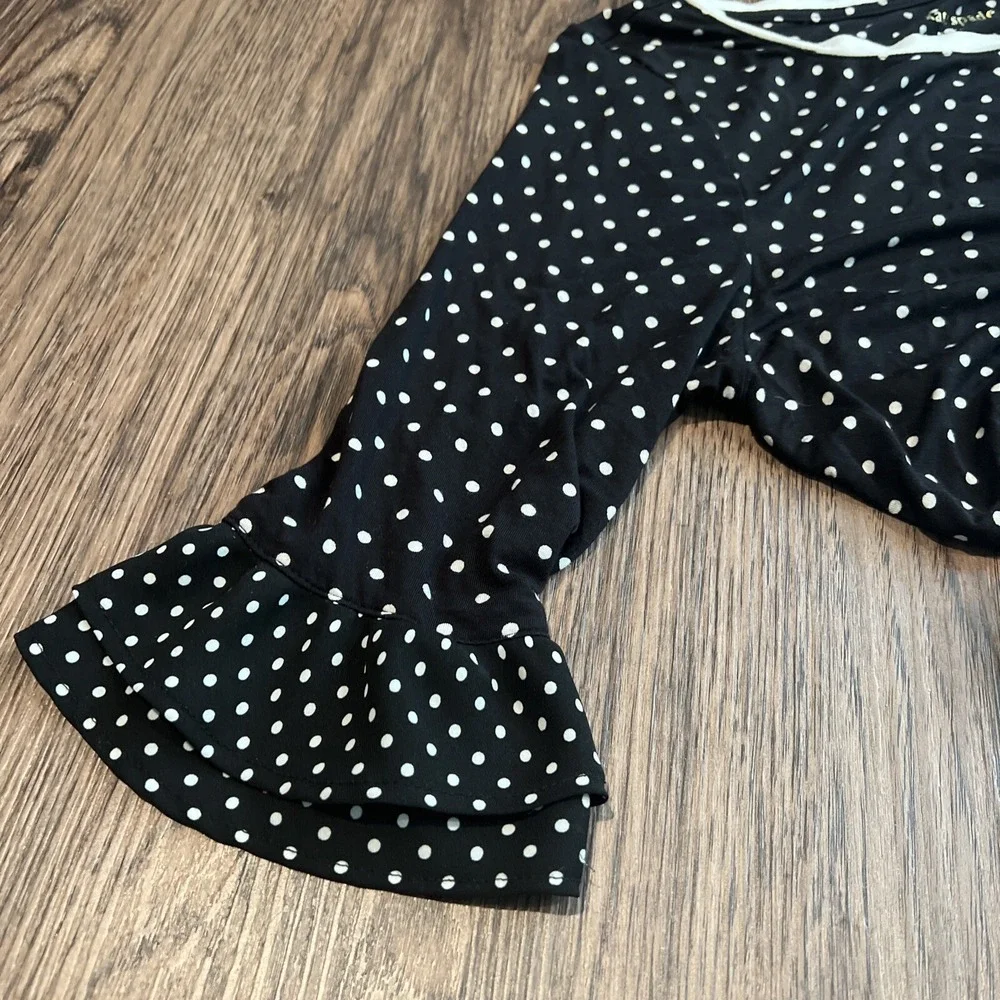 Kate Spade New York  polka Dot Black & White 1/2 Ruffle Sleeve Top Blouse S-CH
